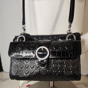 Vintage | Brighton Crossbody Cel Phone Black Leather Croc-Embossed  Bag | Unisex